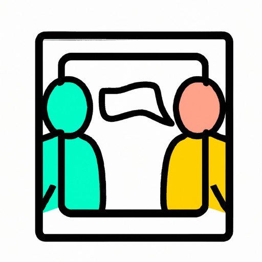 Un carré au bord legerement arrondi avec à l'intérieur Dans ce carré : Un pictogramme très simple de deux silhouettes face à face avec une petite bulle de dialogue