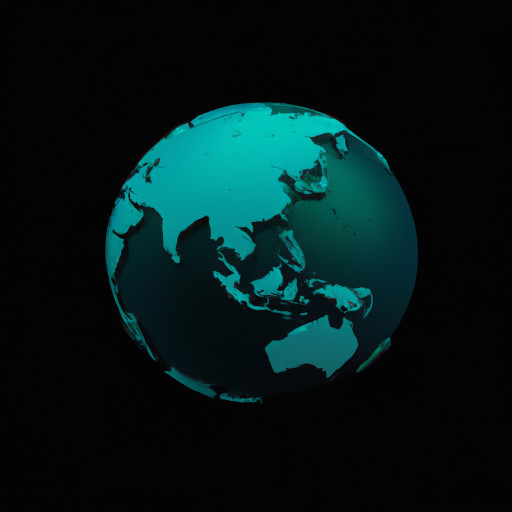 3d earth icon with seas are black shades and land is in bright aqua shades