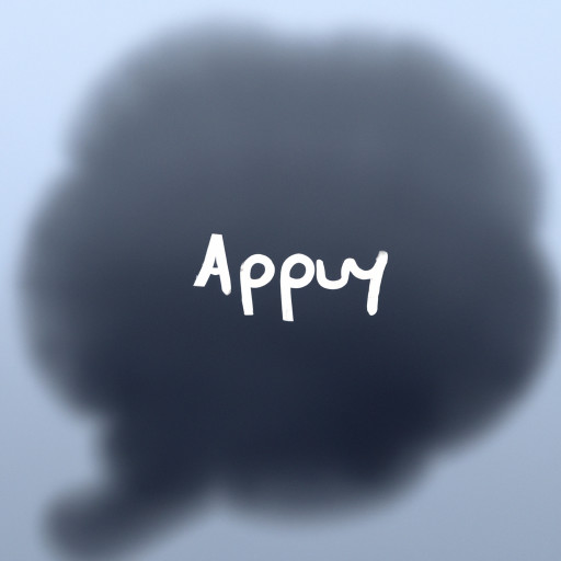 Gloomy text within grey colored cloud-shaped talk balloon, and background is blue sky color