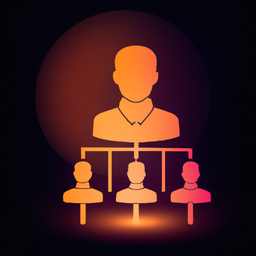 Structure organization icon that show 'leader' on top with headshot shilloute, for leadership icon