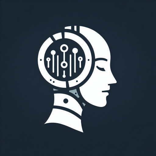 Simple female robot face with embedded graph, side profile, chatting - on a black background