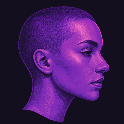 female buzzcut, facing right, side view