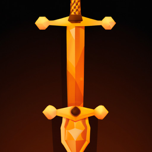 Golden sword with medieval weaponry in background