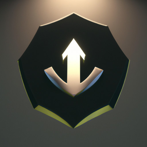 Cinematic icon of a glowing upward arrow inside a modern shield, symbolizing growth and learning. High contrast, soft gold highlights, subtle particles, smooth gradients, glossy finish, dark background. 512x512, minimal and futuristic