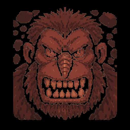 onepiece human-drill face icon, menacing pixel art style, close-up angry front view, drill nose, sharp teeth grin, muscular jaw, brown furred face, simple rocky background, 512x512 square, clean edges, highly detailed pixels, intense expression"