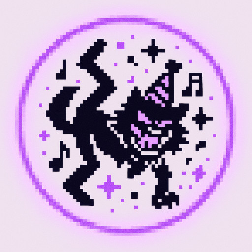 One Piece anime "Partykick" icon: werewolf flip dancing with spin kick, disco lights musical notes, party hat, joyful fierce face, purple-pink sparkles confetti, circular 512x512 glowing border
