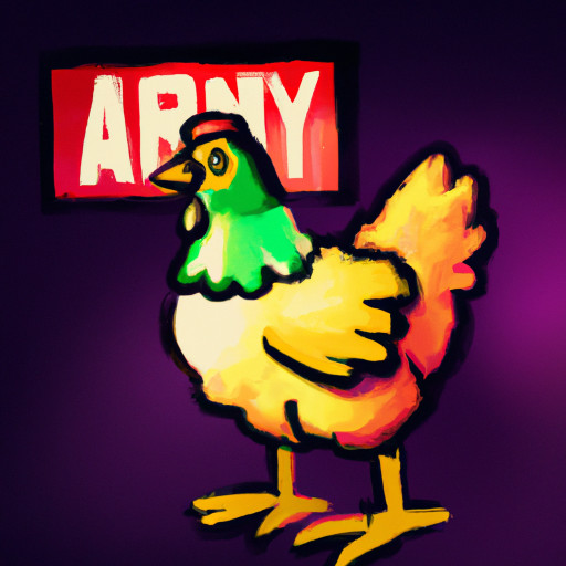 A icon for my roblox group with a chicken and words saying chicken army