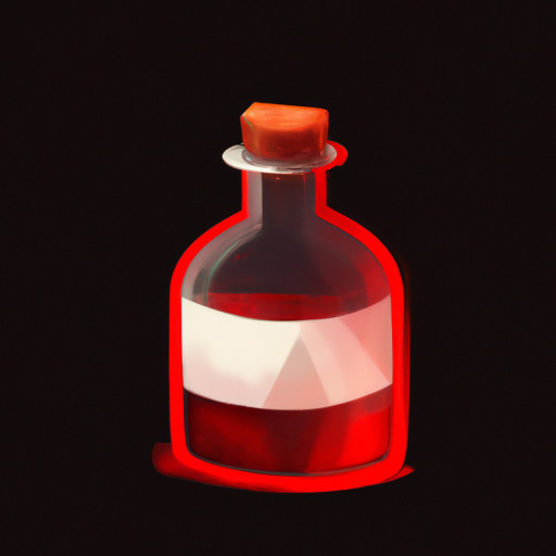 potion in a large glass vial with a stopper on top on black background