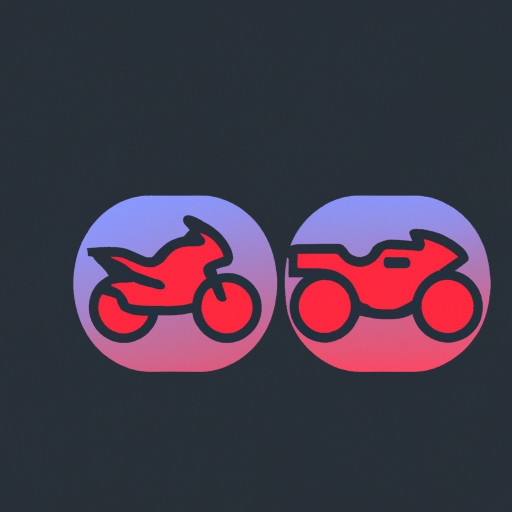 Create a simple and clean icon showing a car and a motorbike together, representing vehicles and transport. Use minimal colors, flat design, and clear lines. Make it easy to recognize even at small sizes