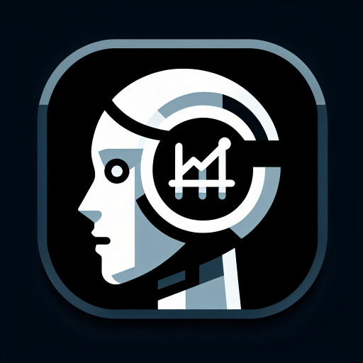 Simple female robot face with embedded graph, side profile, chatting - on a black background