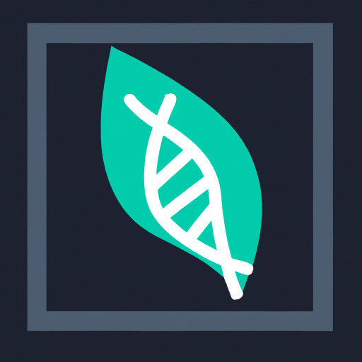 Flat minimalist icon for "IB Biology" in AP class style.  DNA helix with green leaf, clean lines, green/blue colors, vector, transparent background.