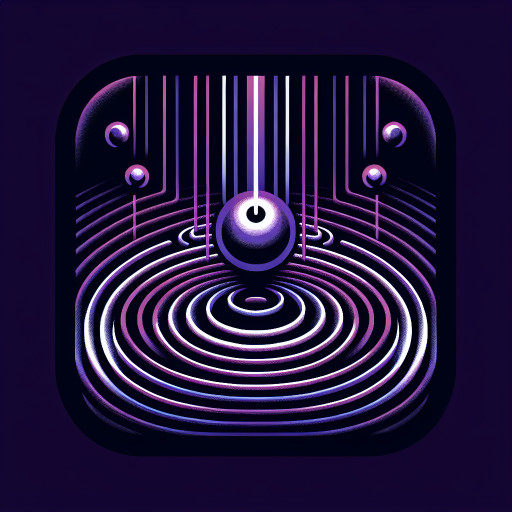 Array of gravity lances focusing beams on a point, concentric ripples distorting space in purple tones