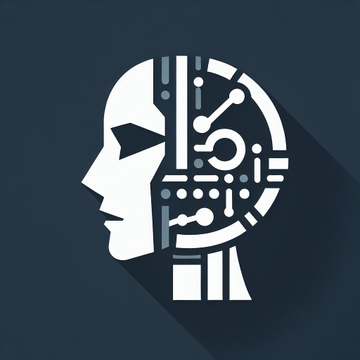 Simple female robot face with embedded graph, side profile, chatting