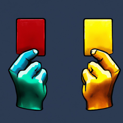 Create me a hand holding up 2 football cards, yellow and red,