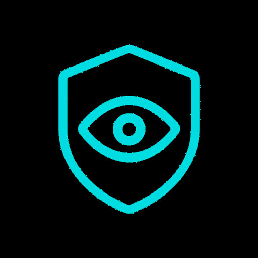 Minimalist app icon, shield shape with a single vigilant eye in the center, deep navy blue (#1E3A5F) background, teal (#00D4AA) accent glow, flat design, clean edges, suitable for small display sizes, no text