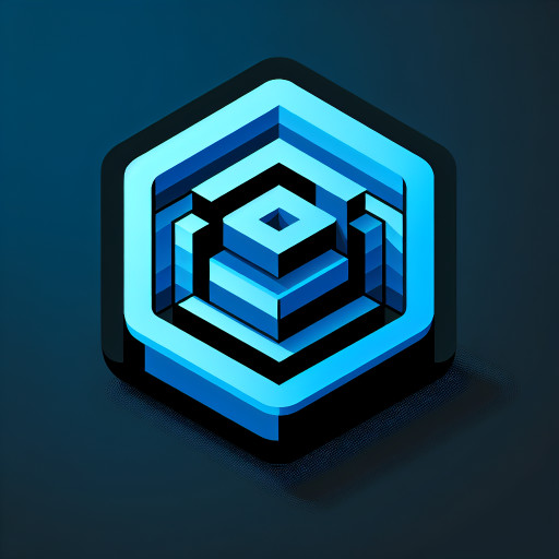 Create a modern geometric icon in isometric 3D. Use vibrant electric blue with dark charcoal negative space. Hexagonal, minimalist shape with sharp edges, no gradients. Tech-forward, professional aesthetic for software products.