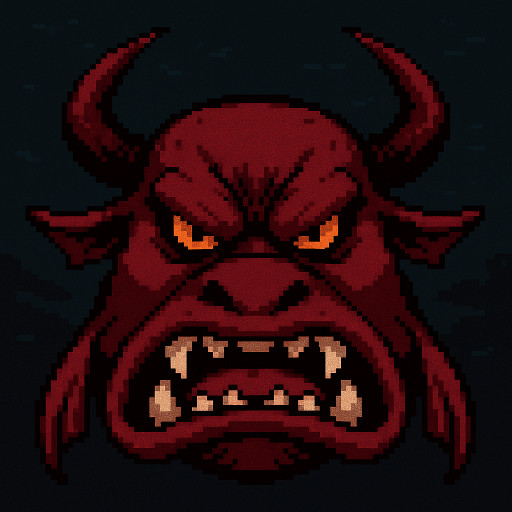 onepiece sea cow face icon, fierce pixel art style, close-up angry front view,  menacing expression, simple dark ocean background, 512x512 square, clean edges, highly detailed pixels, dramatic lighting