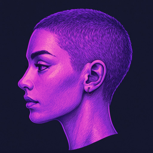 female buzzcut, side left view