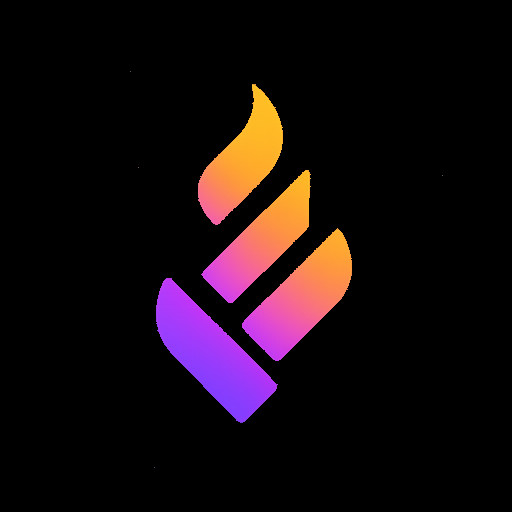 BeHab app logo: Stylized flame icon formed by ascending geometric shapes, representing streak momentum. Purple-to-orange gradient (#7C3AED to #F97316). Minimal, modern, works on dark background. Clean vector style suitable for app icon. No text.