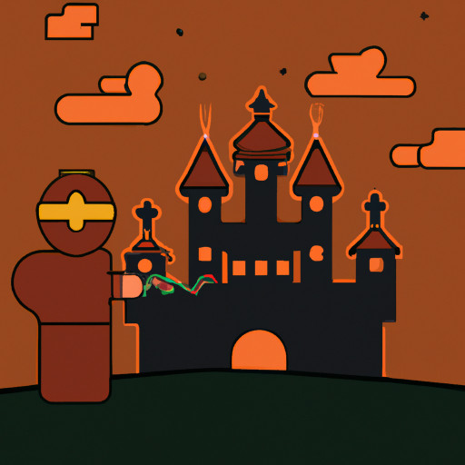 a background castle with halloween sky and a roblox noob with halloween costume with halloween