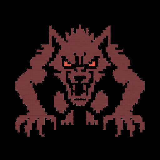 An angry werewolf, with red eyes, in pouncing motion