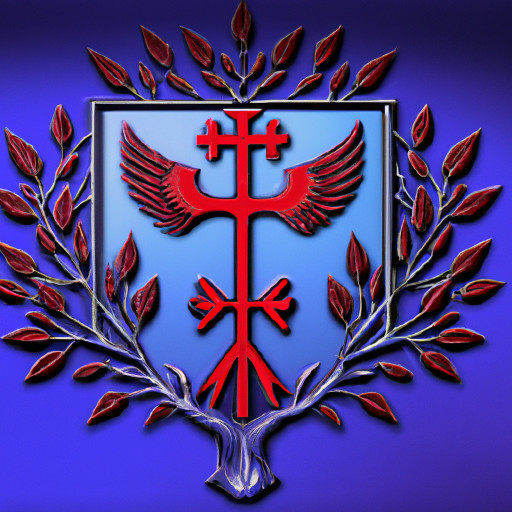 Icon for "Biblical Nationalism": Orthodox cross in a shield or eagle with an Orthodox cross or tree with deep roots. Royal blue background, white symbol, crimson red accents. Style: strong, noble, traditional, serious, historic.