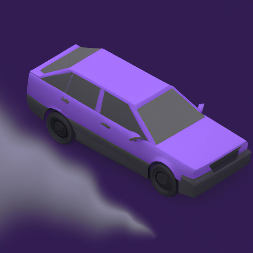 side view of car suv rushing with smokes or like clouds as it looks like rushing with human driver. Use Midnight purple pallete for the color of the car. Facing Left side but the car must be 255 degrees