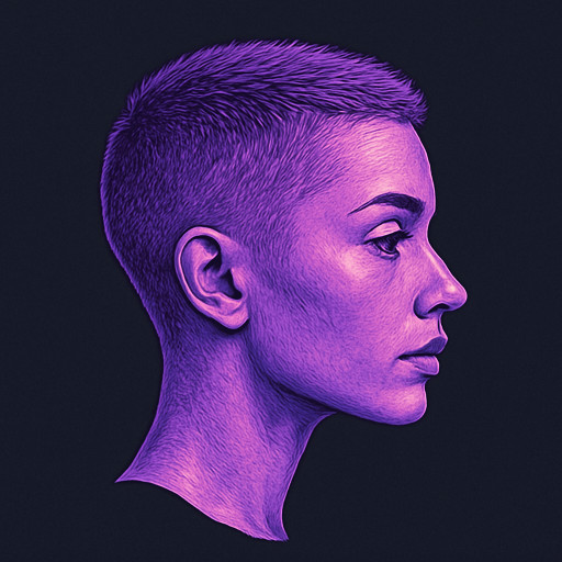 female crewcut, facing right, side view