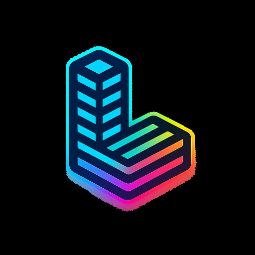Minimalist black and white logo. Letter "L" built from stacked horizontal layers suggesting architecture and hierarchy. Clean geometric design with parallel lines creating depth. Modern tech aesthetic.