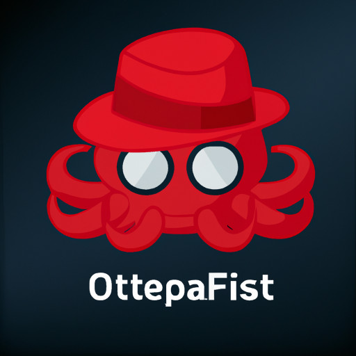 Freundliches Maskottchen-Logo: Oktopus mit klassischem Fedora-Hut, klarer Vektorstil, deutliche Konturen, einfache Farbpalette, geeignet als Server-Logo.