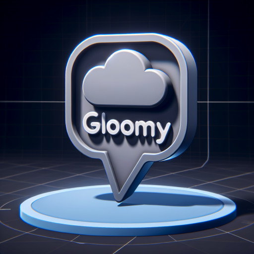 'Gloomy' within grey colored cloud-shaped talk balloon, and background is blue sky color