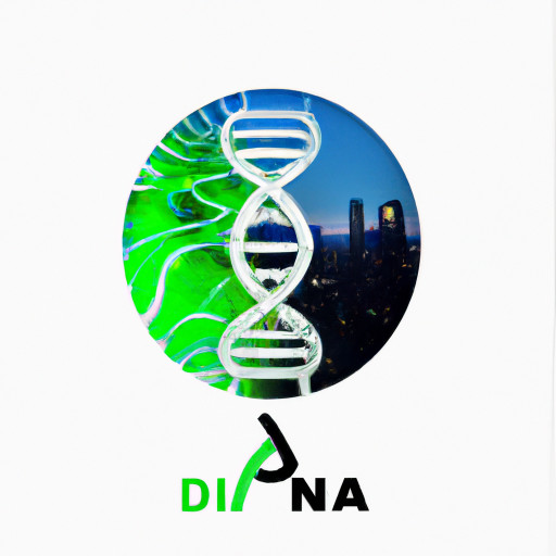 采用DNA双螺旋与城市天际线结合的抽象造型，螺旋体由像素点阵构成，体现科技对生活场景的数字化重构。顶部融入抽象化的房屋轮廓，底部延伸出绿叶脉络，寓意科技服务赋能智慧城市与绿色生活。