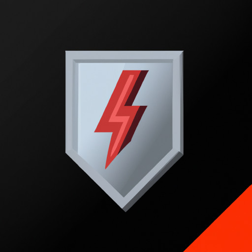 A shield with a red lightning bolt