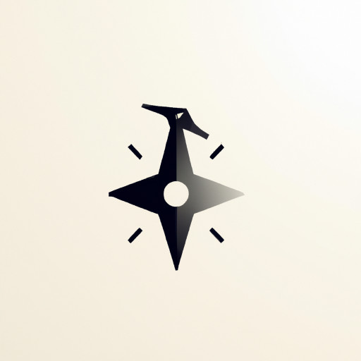 Geometric compass icon combined subtly with a minimal crested crane figure. Very clean, flat logo design, abstract shapes, tourism and navigation theme, perfect for stamps and social media.