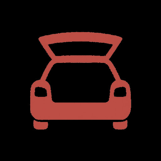 a simple icon of an open car back, that shoe how much room there is, red color, transparant background
