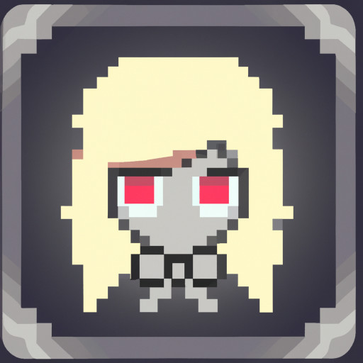 anime girl with red eyes and long blonde hair with bow in them 