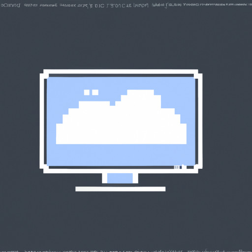 A cute, minimal pixel art icon of a desktop computer monitor with a simple outline, surrounded by fluffy white clouds and a soft blue background shape.