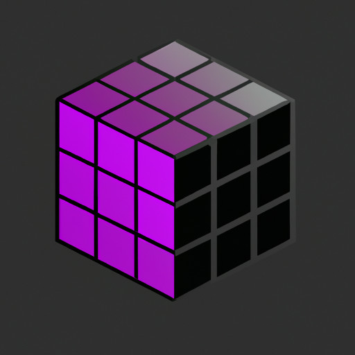 tetrix style cube that's made of smaller cubes in diffrent collors (dark purple, purple, pink or black).