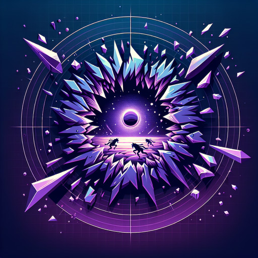 Torn space rift with phase fighters emerging, violet crack with glowing geometric shards.