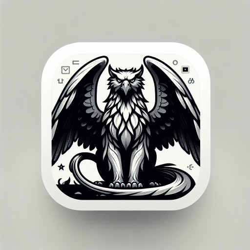 The griffin should be positioned in the same front-facing, open-wing pose as a typical mascot character: standing upright, wings spread slightly outward, looking directly at the viewer.