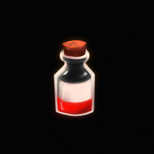 potion in a small glass vial with a stopper on top on black background