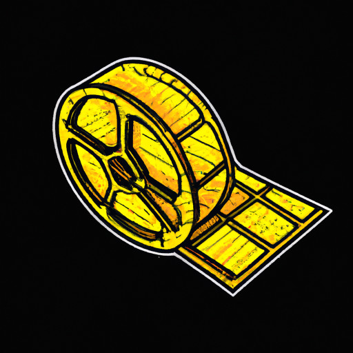 a movie reel (celluliod) in a perspective angle with action lines coming out of it comic book style