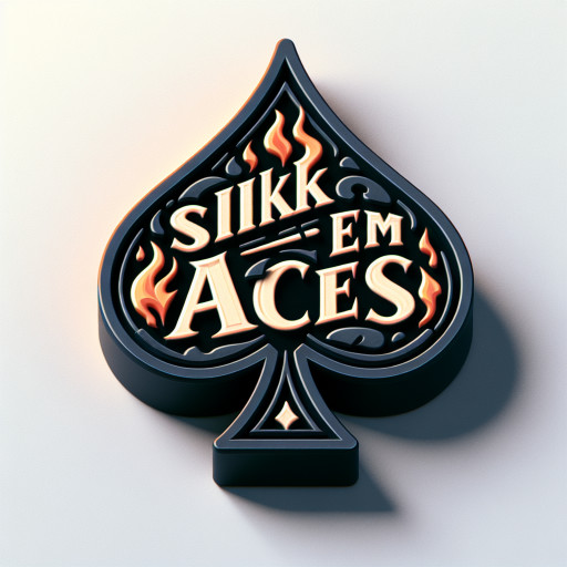 Words SIKK EM ACES on a black ace spade in fire 