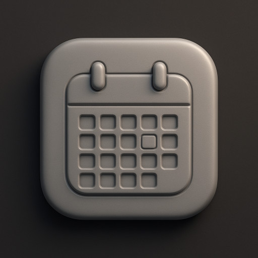 3D UI icon rounded square button, soft matte plastic, monochrome dark grey. Engraved calendar symbol with one highlighted month, embosed and recessed details. Minimal premium design, smoth edges, soft studio lighting,realistic shadows,isolated, no text.
 