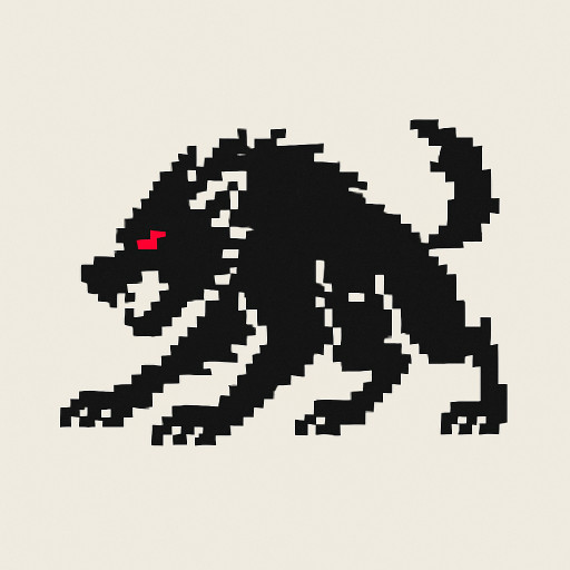 An angry werewolf, with red eyes, side profile in pouncing motion

