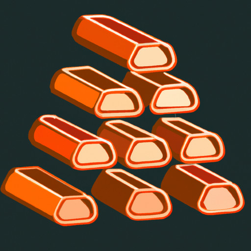 6 copper rods stacked in a triangular arrangement of 1–2–3