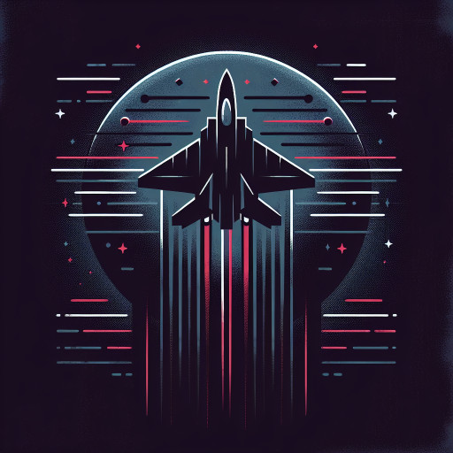 Stealth fighter silhouettes emerging from shadow with red beam streaks across a planet, high-contrast noir palette.