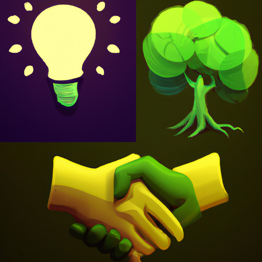 With no back ground Icon: A handshake, a lightbulb, and a tree (representing engagement, innovation, and growth in a university).