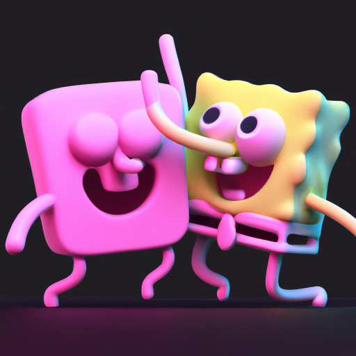 A cute icon of SpongeBob SquarePants and another character from the show. One character is gently rubbing the other's belly, and both are smiling happily.