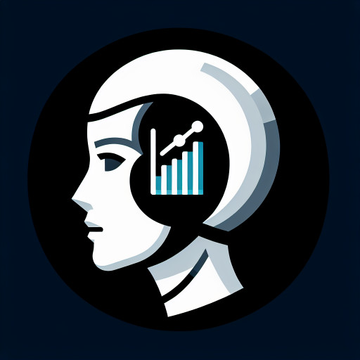 Female robot face with embedded graph, side profile, chatting